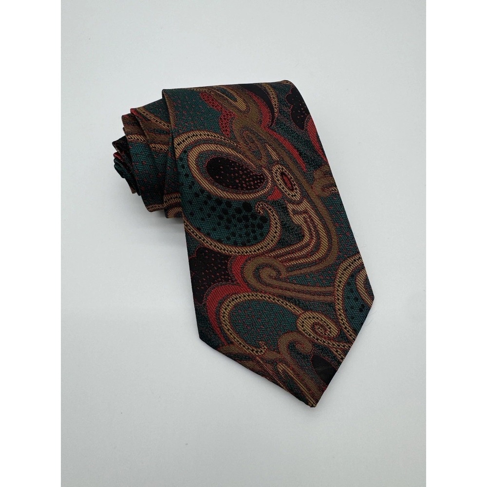 Lụa Hà Đông 100% Silk Tie Green Red Gold Paisley Made in Vietnam Classic Necktie